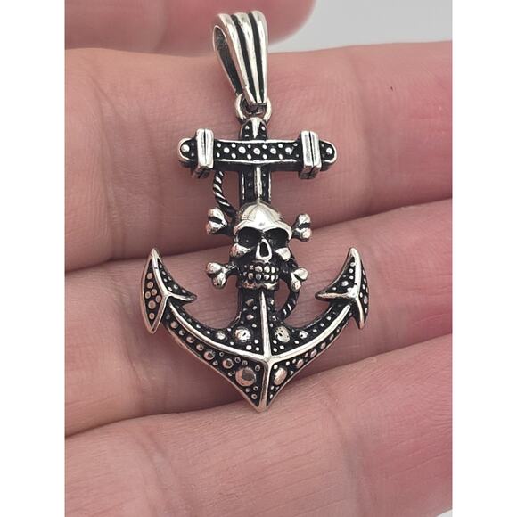 Anchor Pendant Sterling Silver 925 Pendant SKULL - Picture 1 of 8